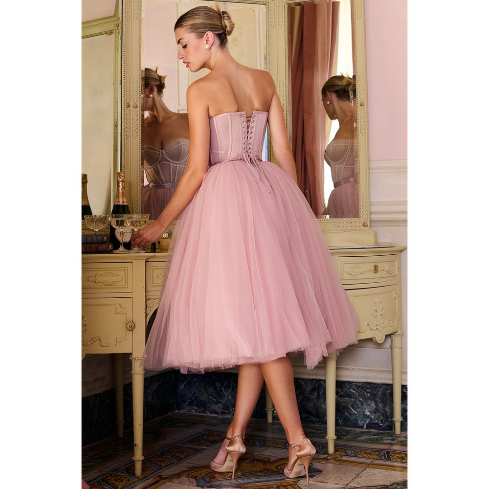 House of CB Darling French Rose Tulle Strapless Midi Dress - Size Medium - Picture 16 of 16